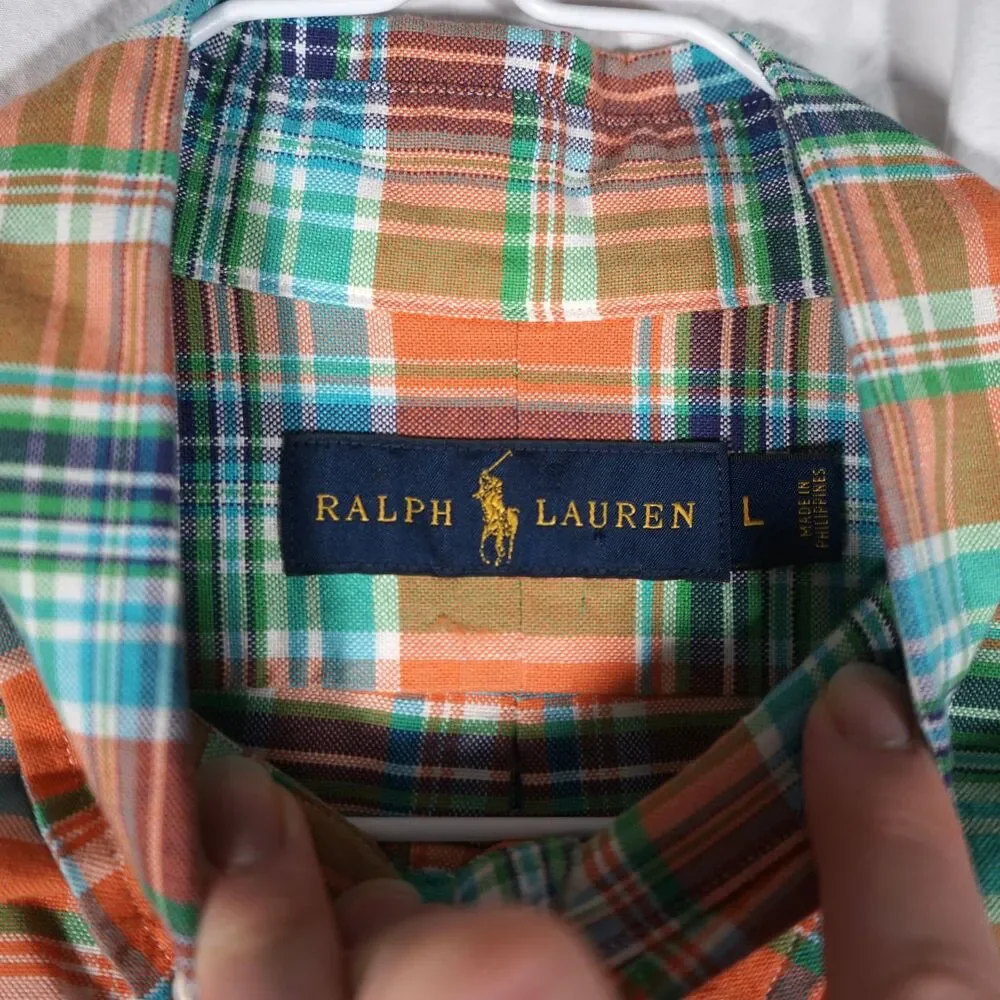 Polo Ralph Lauren Madras Plaid Button Up Shirt Orange Men's Large
